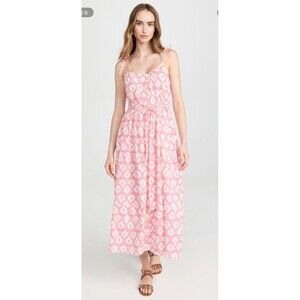 Marea Belted Siesta Maxi Dress Pink Ikat Print Bohemian Peasant Coquette Sz M